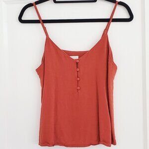 Nordstrom Abound Linen Button Tank Top in Brick, size S